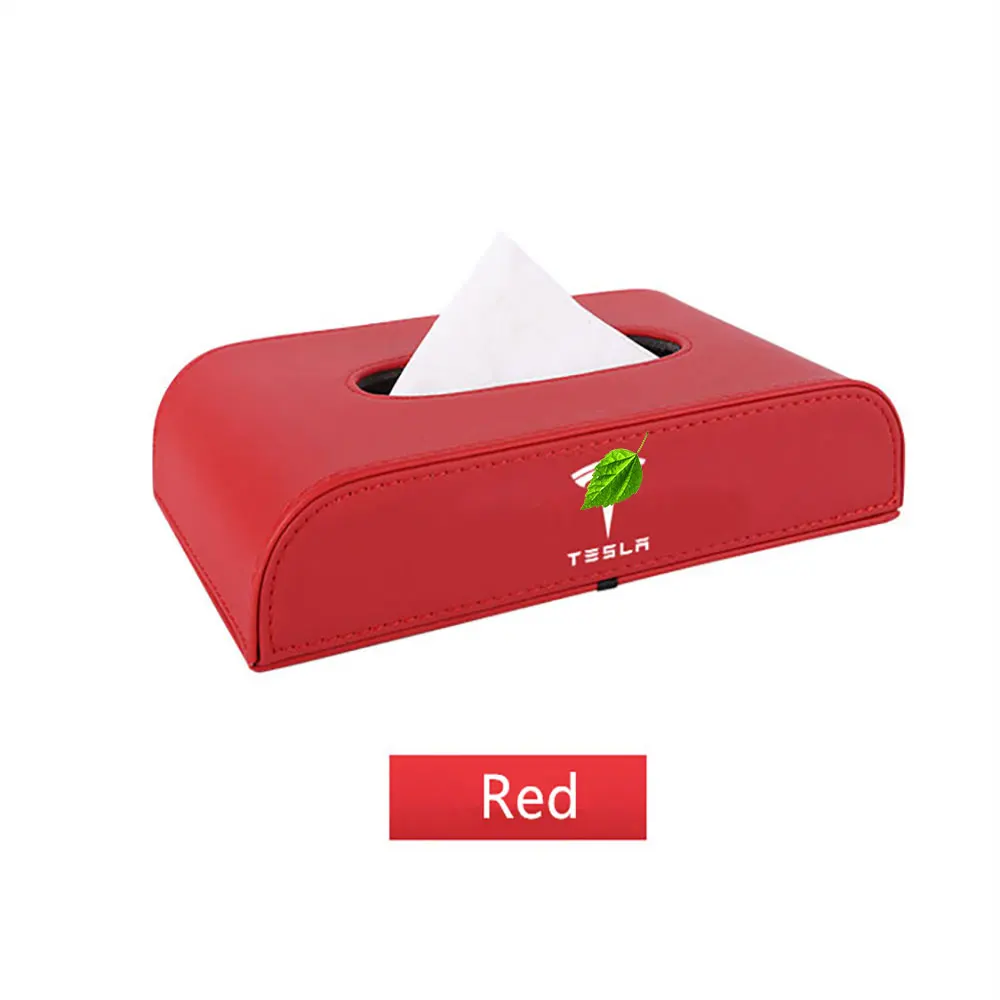 

For Tesla Model 3 Y X S PU Leather Tissue Box Napkin Holder Red 1pc
