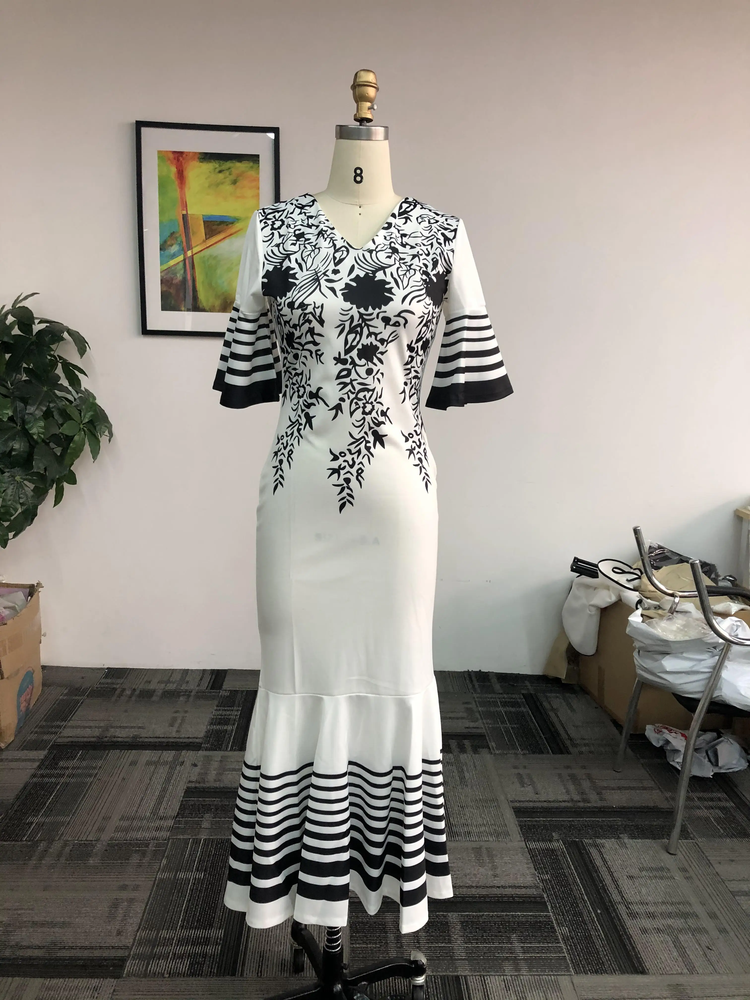 Белое Африканское женское платье Русалочки 2020 летнее с цветочным принтом и