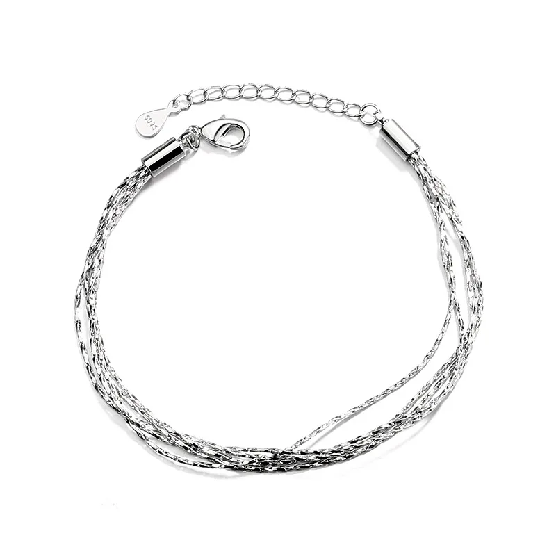 

Lady's Simple Style Silver Color Bracelet Multi-Rows Five Level layers Bracelet Small Geometric Chain Bracelet Slim Jewelry