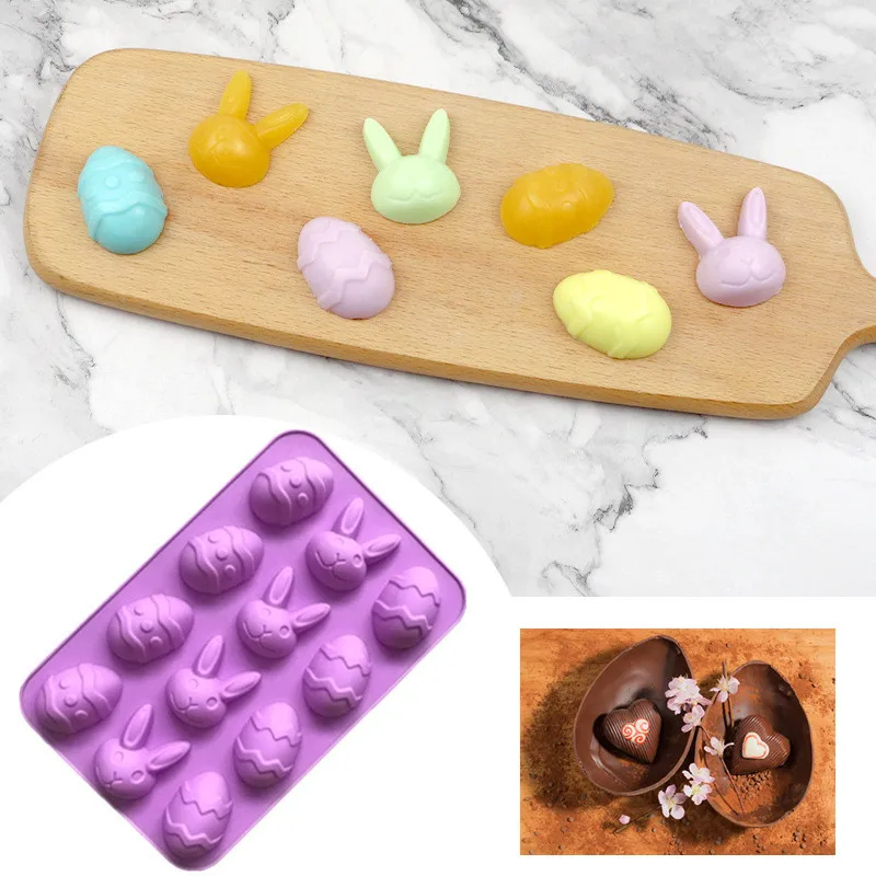 

12 in 1 Silicone Cake Mold 3D Bunny Egg Baking Tray Mould Chocolate Cake Biscuit DIY Party Decoration Easter Kitchen Accessories