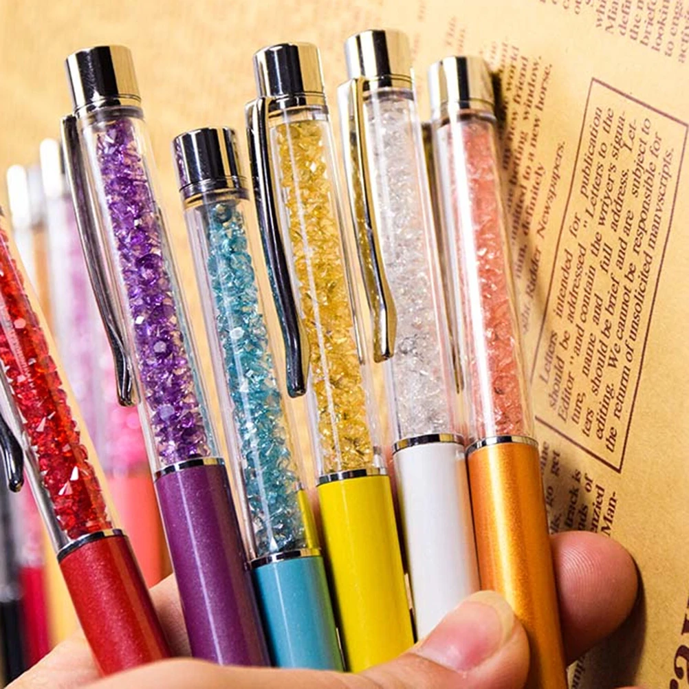 

Creative Crystal Pen Diamond Ballpoint Pens Stationery Ballpen Stylus Pen Touch Pen 11 Colors Oily Black Refill