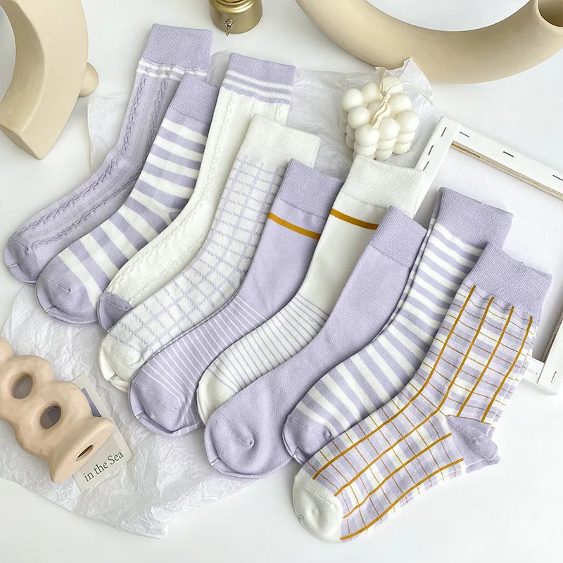 Модные стильные хлопковые носки женские в стиле Харадзюку винтажные фиолетовые