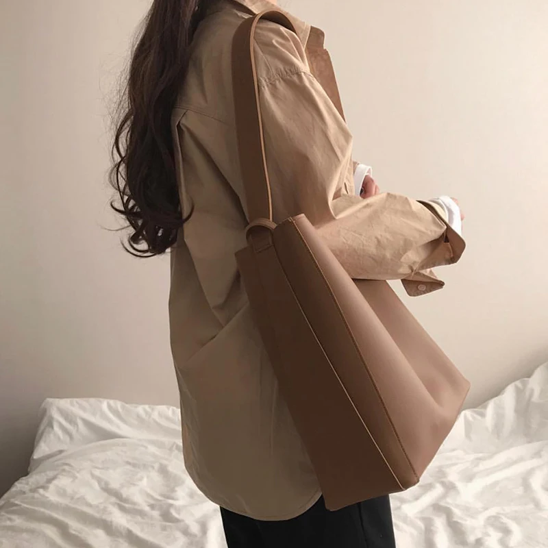 

2021 Winter New Bucket Bag For Women PU Leather Shoulder Bag Large Capacity Crossbody Bag Simple Handbag Lady Wallet