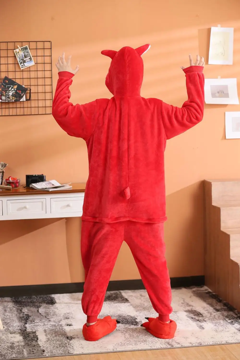 Красный комбинезон для взрослых с изображением животных пижама на молнии мужчин
