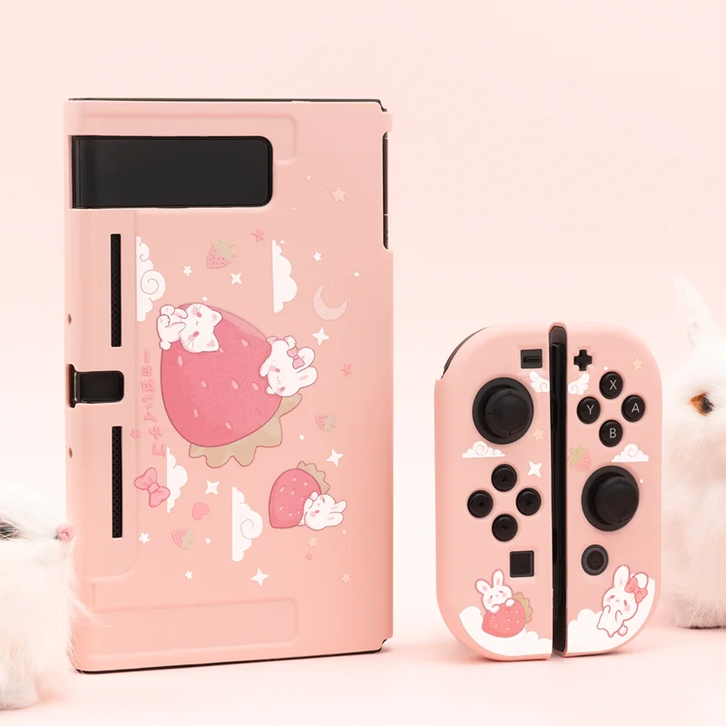 GeekShare Nintendo Switch Case Cute Strawberry Rabbit Pink Girl Fairy League Soft TPU Cover Back Girp Shell For NS Accessories |