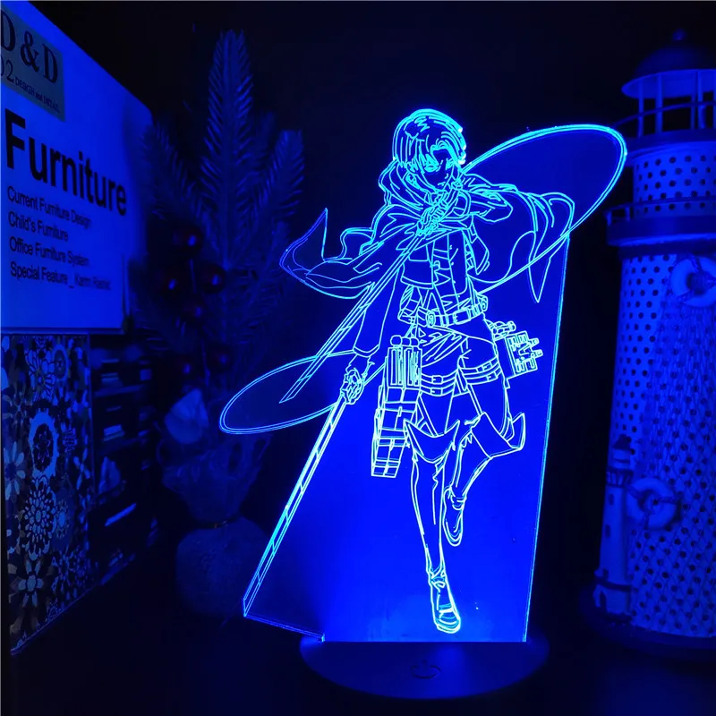 Levi Ackerman Anime LED Night Light Attack On Titans 3D Lamp Bedroom Decor Kid Baby Gift Lights Home Decoration Creative Lampara