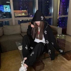 Женские толстовки Goth на молнии в стиле панк, куртка, мешковатые штаны, джоггеры, толстовка в стиле хип-хоп, Свободное пальто