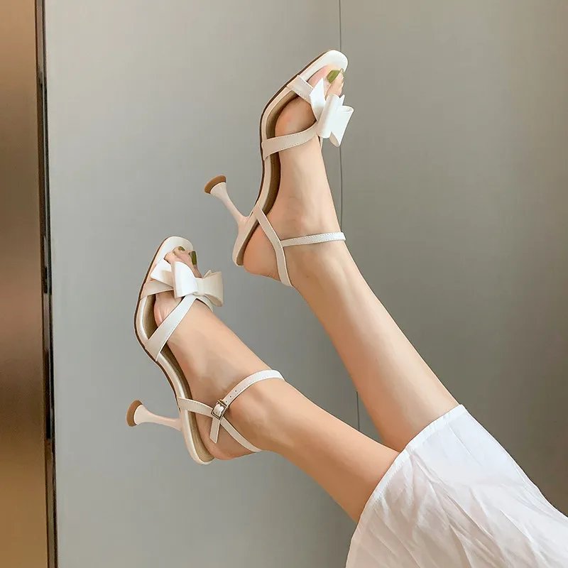 

Asumer 2021 Newest Thin High Heels Sandals Women Genuine Leather Shoes Bowknot Buckle Sexy Summer Party Wedding Shoes Woman