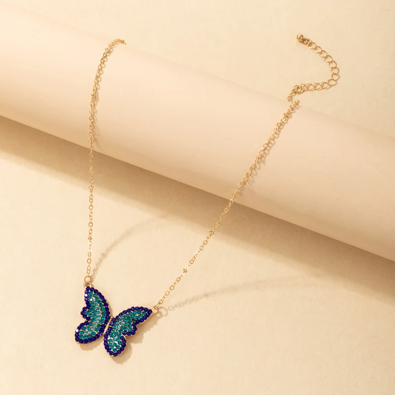 

Tocona Charming Butterfly Pendant Necklace for Women Girls Colorful Crystal Stone Choker Necklace Jewelry Accessories 18806