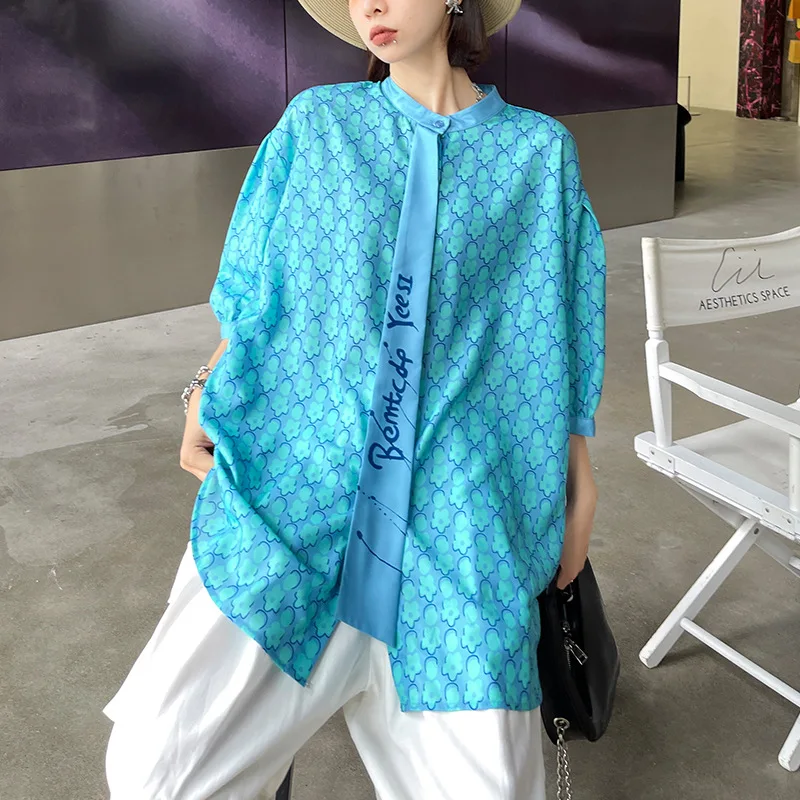 

Женская рубашка с коротким рукавом, тонкая Свободная рубашка в западном стиле с драпировкой, индивидуальный дизайн, лето 2021