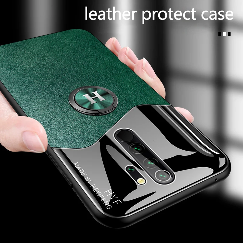 

Luxury Leather Magnetic Holder Phone Case For Xiaomi Redmi Note 10 9 8 S Mi 11 T Lite Pro Ultra-thin Metal Ring Bracket Cover