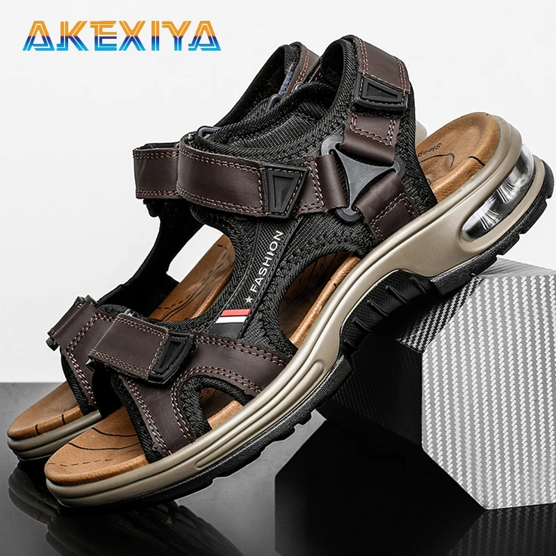 

Fashion Men's Sandals Summer Leather Men's Beach Sandals Outdoor Soft Sole Men's Footwear Roman Slippers Walking Shoes 38-47