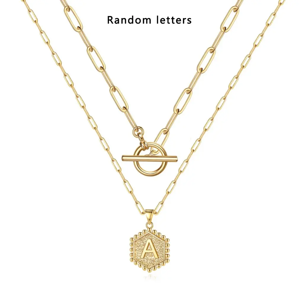 

Double Layer Pendant Necklace Women's Capital Letters Chain Jewelry Female Necklace Jewelry Gift 26 Letters Random