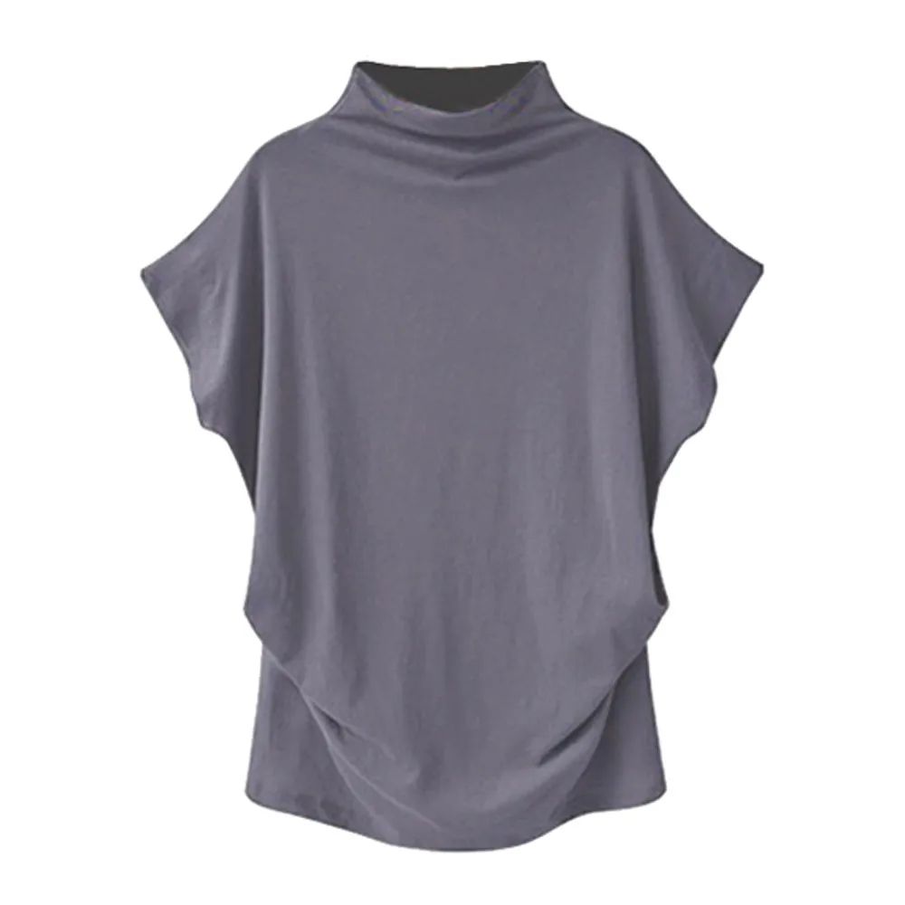 

Women Turtleneck Short Sleeve Cotton Solid Casual Blouse Top T Shirt Plus Size