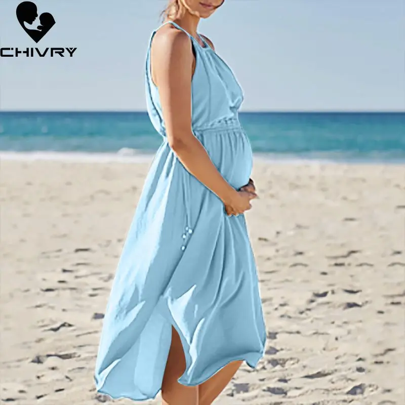 

Летнее женское шифоновое платье для беременных, свободное асимметричное платье без рукавов для беременных, 2020