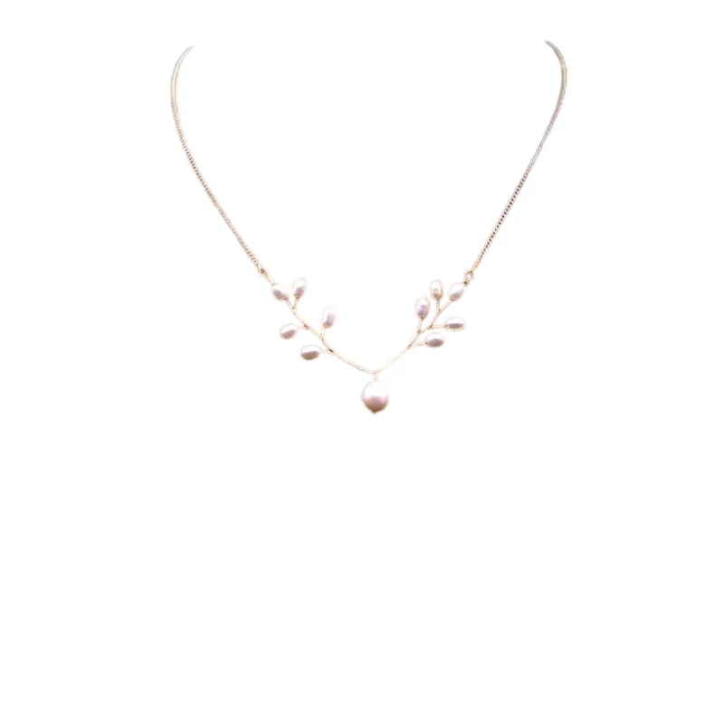 

Natural Freshwater Pearl Braided Branch Set Necklace Clavicle Chain Handmade Female Jewelry