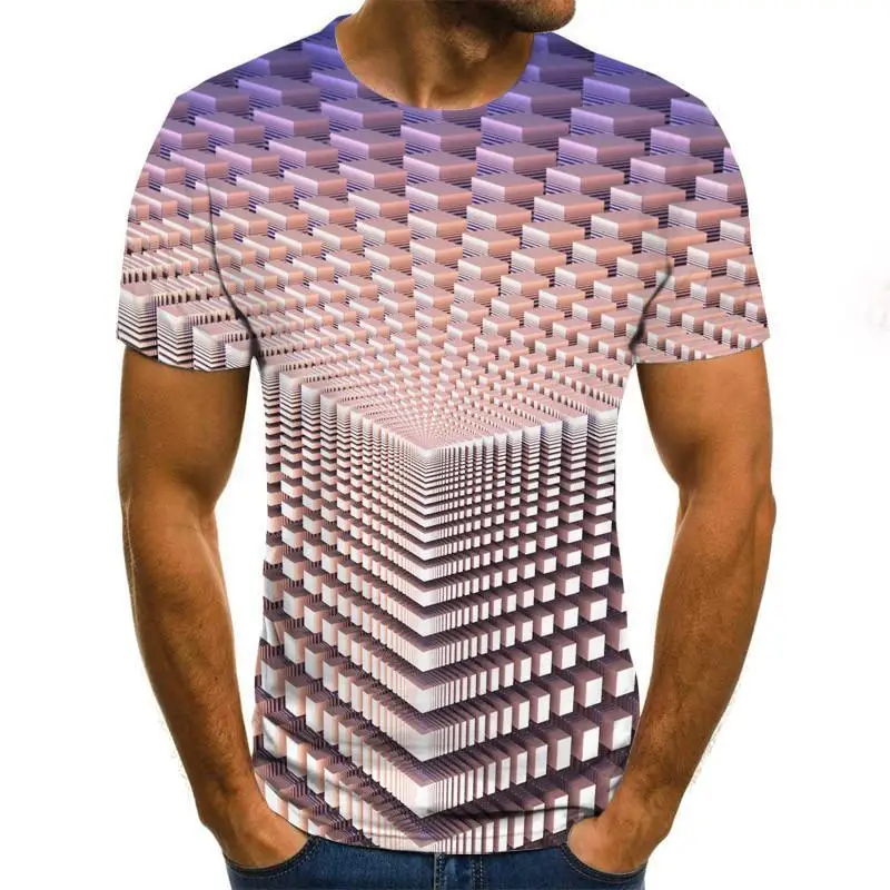

Spiral 3d geometric graphic print T-shirt summer top new men's multi-size solid stacking T-shirt short sleeve O-neck