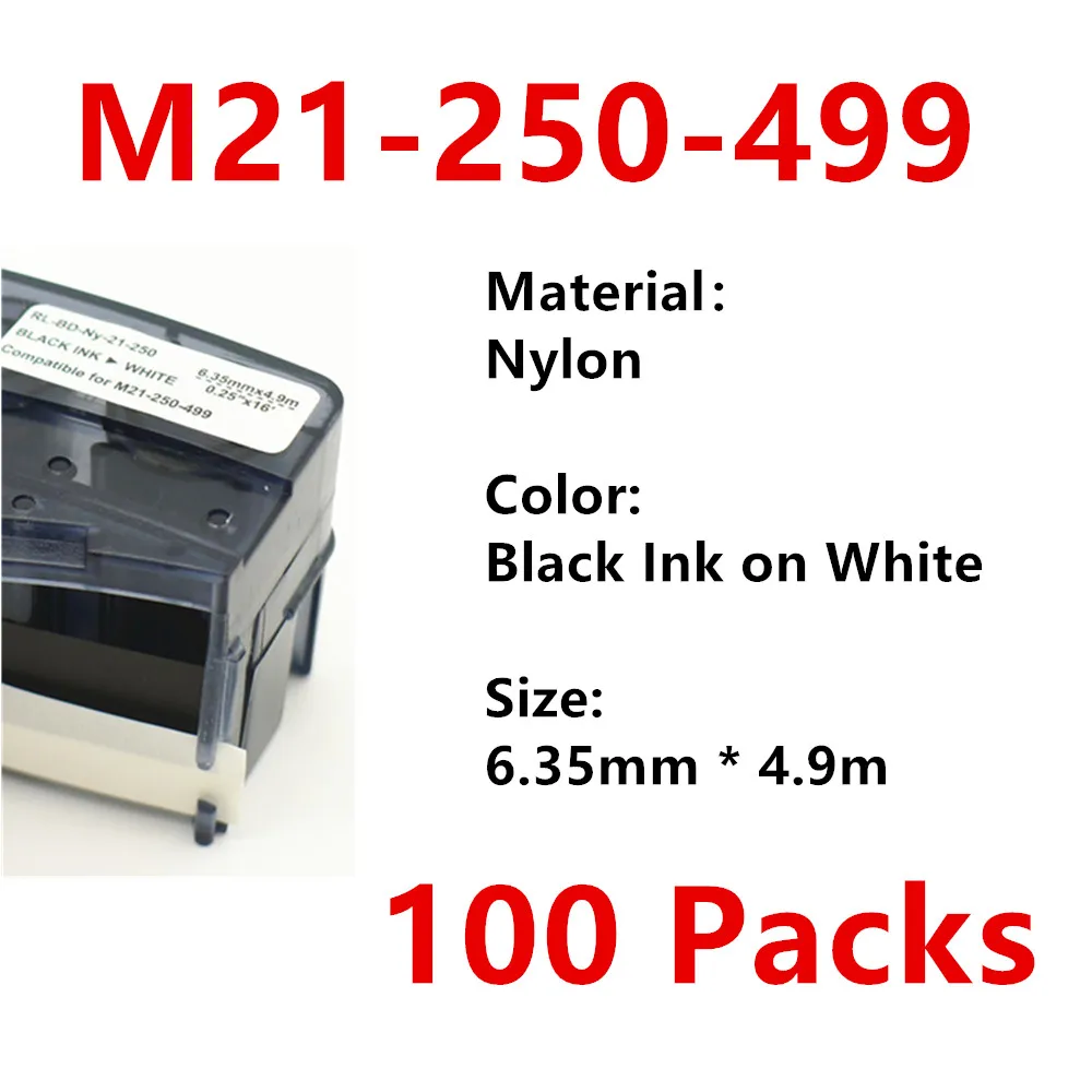 

100 Pack M21 250 499 Nylon Label Ribbon label tape For BMP21 PLUS BMP21 LAB Printer Black On White M21-250-499 6.35mm * 4.9m