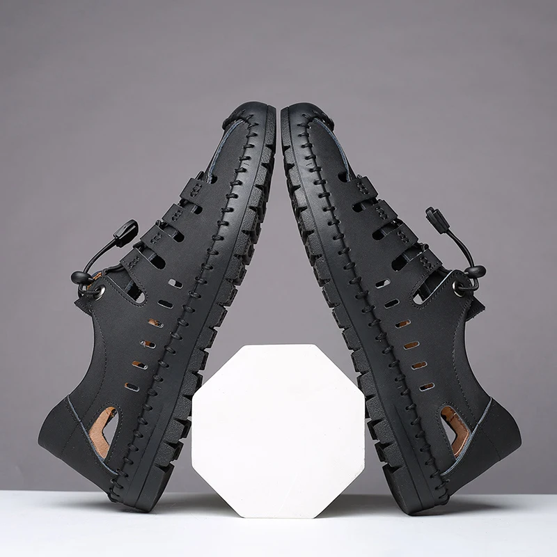 

Summer New Men's Casual Shoes Lace-Up Hole Shoes, Lightweight, Comfortable And Breathable Leather Walking Shoes