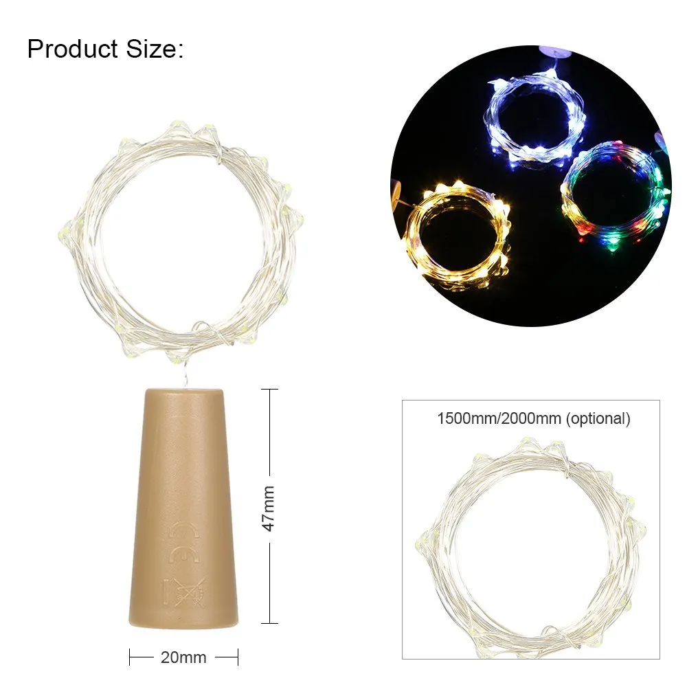 NEWKBO 2M 20 LED Copper Wire Fairy String Light Warm White Bottle Stopper Atmosphere Lamp Water Resistance for Christmas Gift | Лампы и