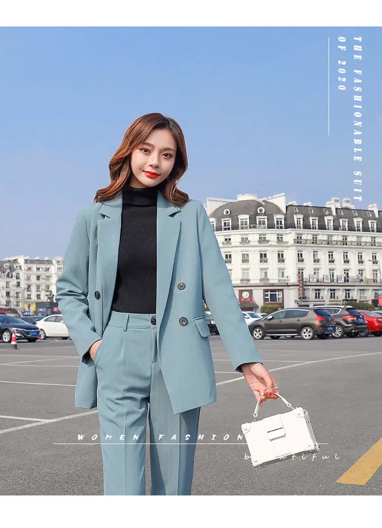 

HStar New Autumn Fashion Women Blazer Suits Vintage Double Breasted Blazer Jackets & Ankle Length Pants Casual Office Lady Suits