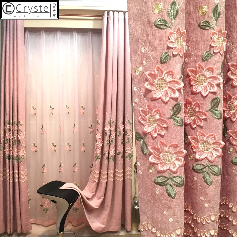 

European Style Flower Embossed Curtains Fashion Simple Modern Style Blackout Curtains for Living Room and Bedroom