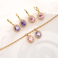 bangrui 2021 trendy gold color fashion jewelry sets cubic zircon pendant necklace earrings wedding jewelry for women gift