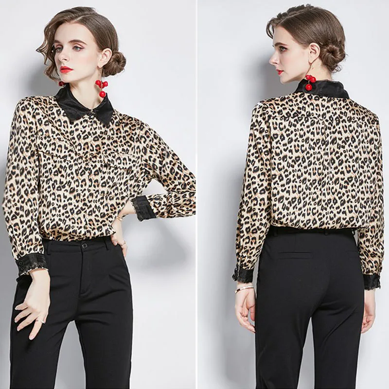 

Chiffon Leopard Shirt Women 2021 New Design Sense Niche Ladies Long-Sleeved Casual Temperament Korean Fashion Blouse Femme