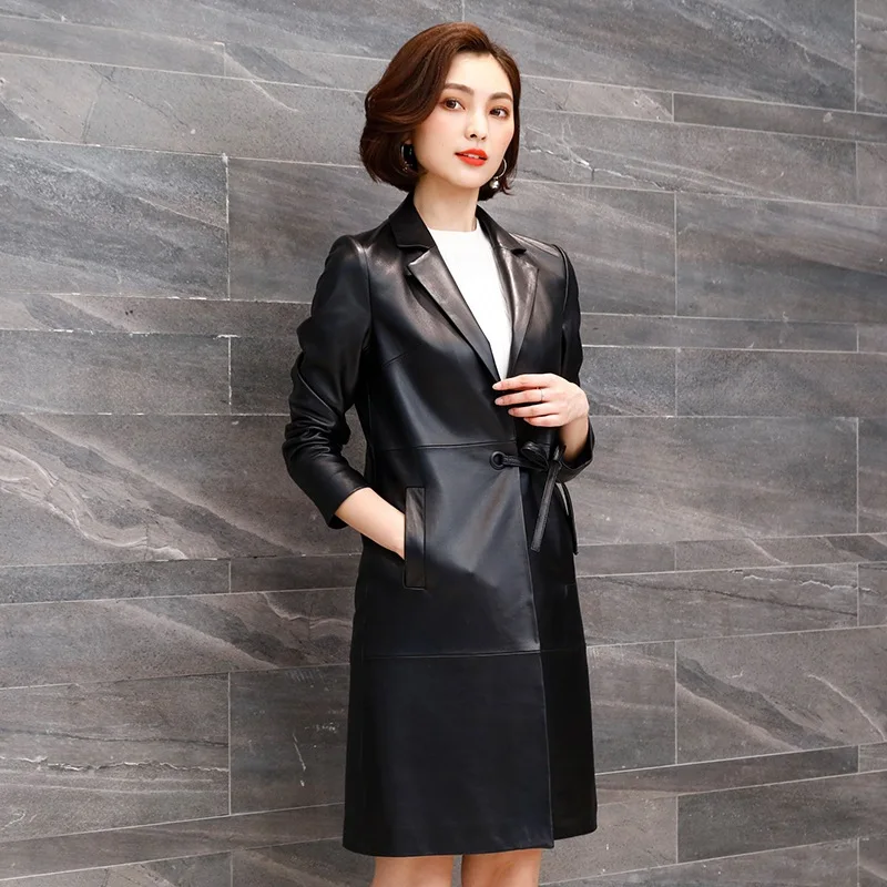 Женский Длинный блейзер из натуральной кожи демисезонная Ветровка овечьей F18J16051