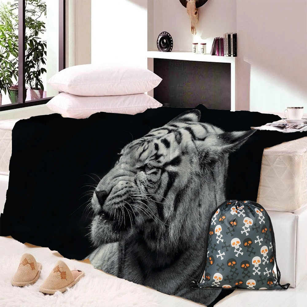 

3D Tiger Baby Blankets For Beds Plush Blanket Wild Animal Custom Blanket White Cobertor Luxury Bedding