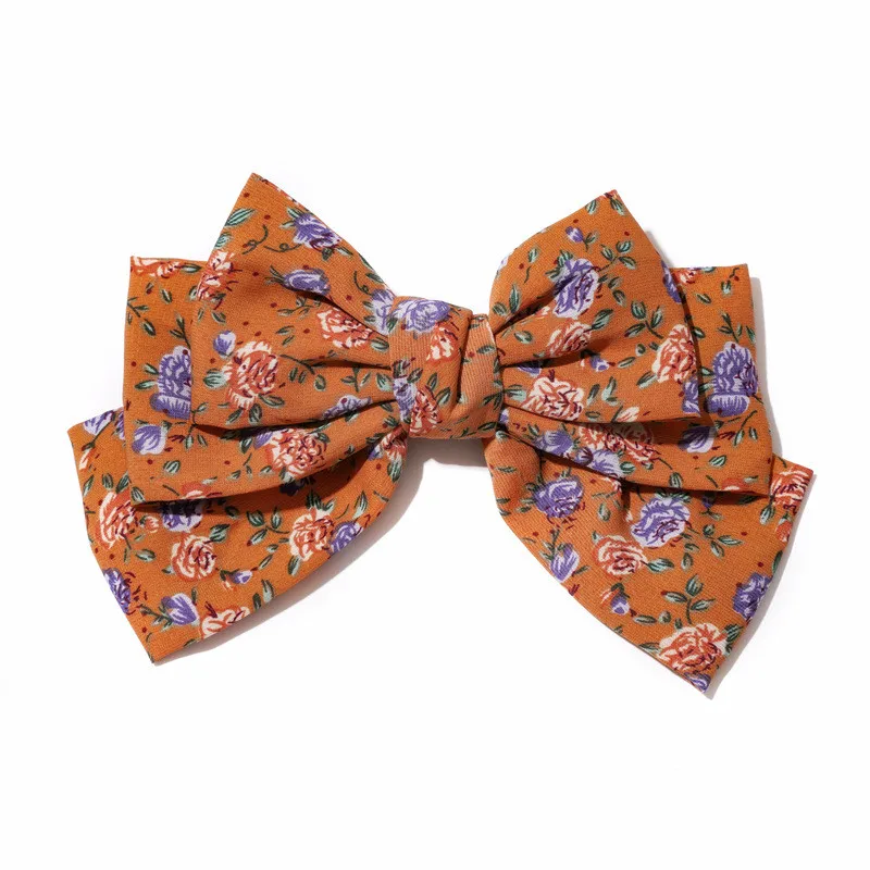 

Large Size Floral Bowknot Hair Clips Elegant Women Female Joker Cloth Three Layers Butterfly Bow Hairpins Headdress 6 Colors
