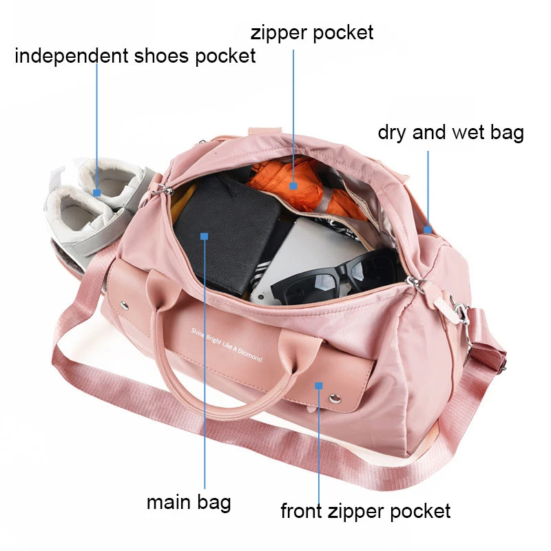 SNUGUG Outdoor Fitness Bag Waterproof Women Male Sports Bags For Shoes New Women Travel Handbag Tote Bag Nylon Pink Gym Bag Men