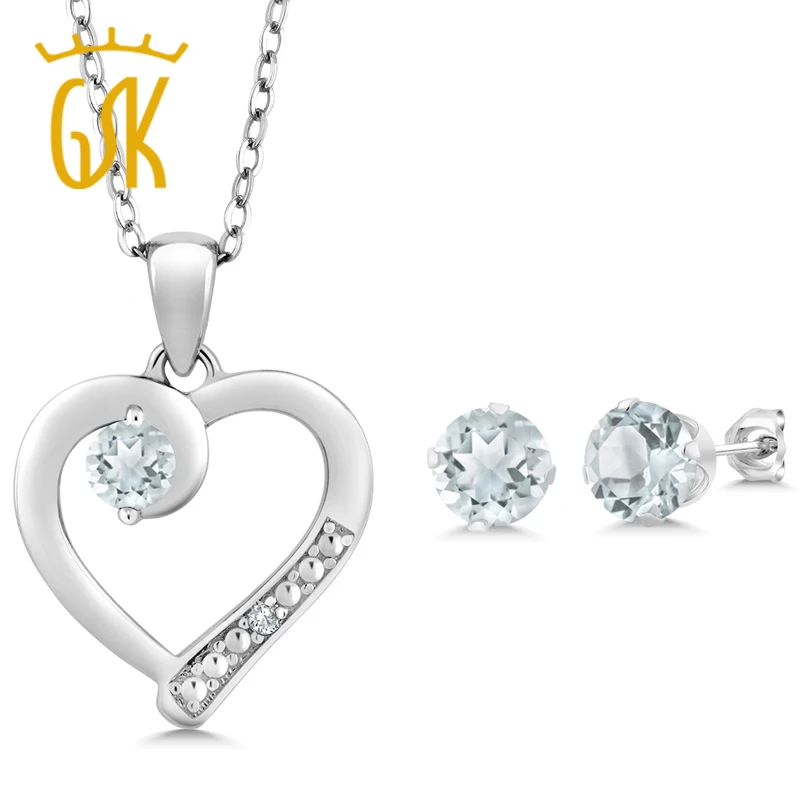 Набор серег с подвеской из серебра 925 пробы 1 74 карат Аквамарин и Accent Diamond|diamond earring