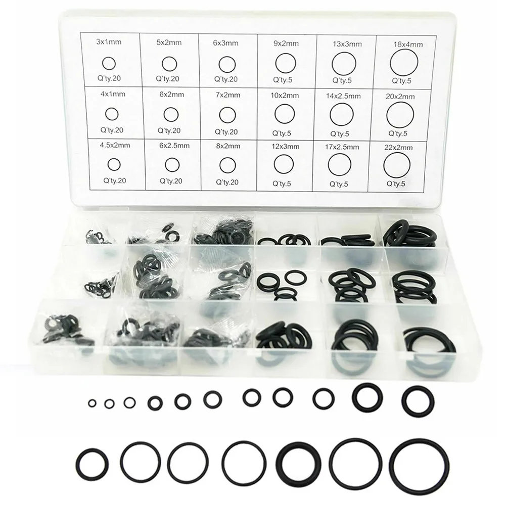 

225Pcs Rubber O-Ring Seal Tap Washers Gasket Assorted Plumbing Black Rubber O Rings 22*11.2*3cm Rubber O Rings