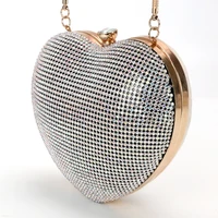 fashion shining diamond inlaid dinner bag unique peach heart shaped small square handbag boutique banquet dress womens bag