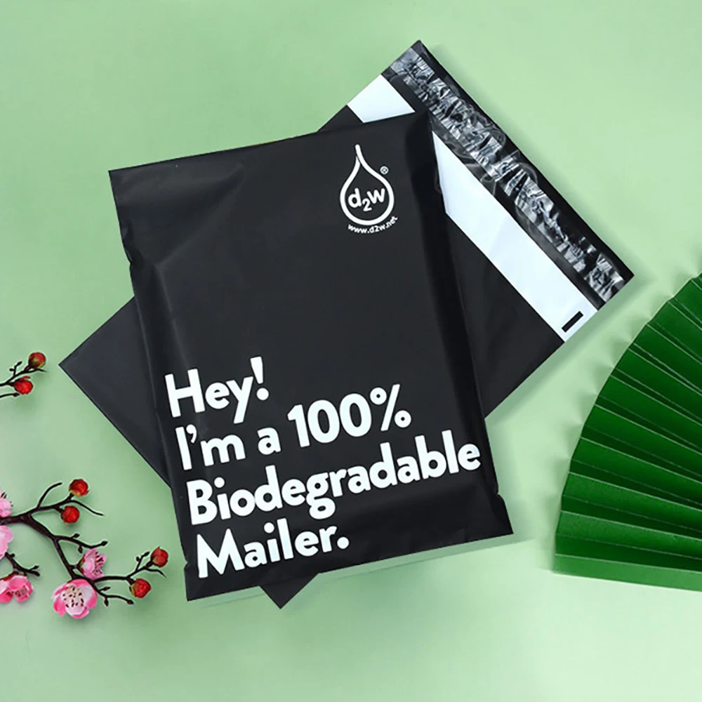 Bolsa de poliéster Biodegradable con logotipo personalizado, bolsa de poliéster, color rosa mate, color negro, envío rápido, D2w, 100 piezas
