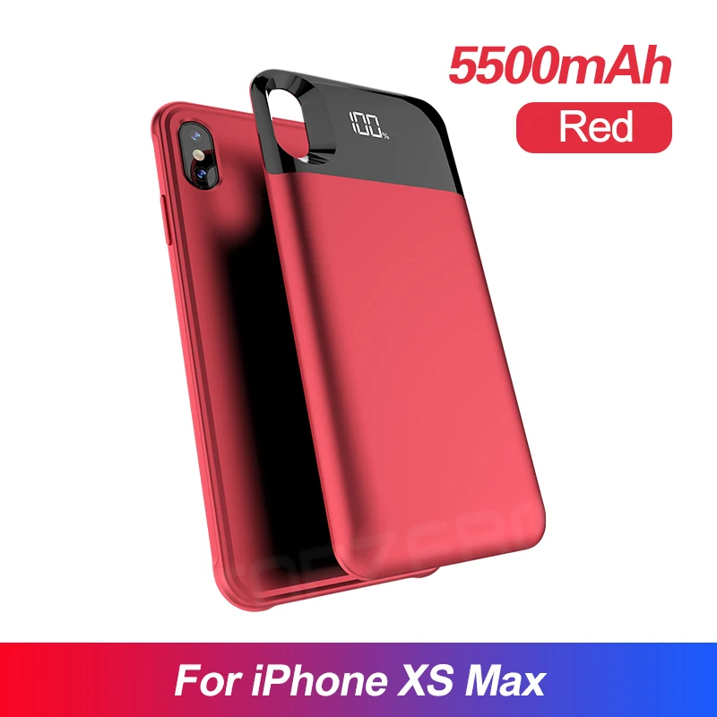 Red For XS MAX Чехол для зарядного устройства для iPhone XS MAX XR XS X, отдельный чехол для аккумулятора, беспроводной зарядный внешний аккумулятор, светодиодный чехол с цифровым дисплеем - Цвет: Red For XS MAX