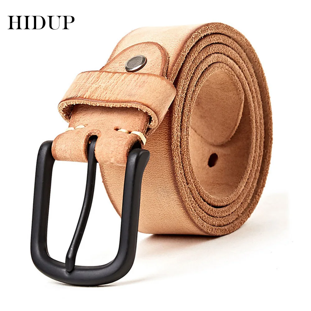 HIDUP Top Quality 100% Pure Solid Cow Cowhide Leather Belt Pin Buckle Genuine Belts Retro Casual Style Jean Accessories NWJ285