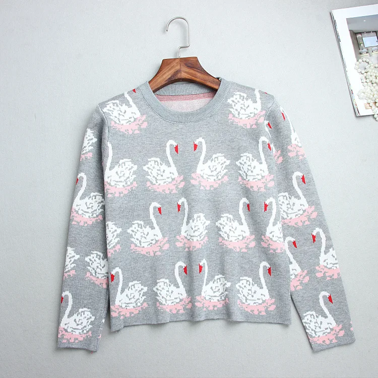 Модные женские серые плиссированные свитера с рисунком Лебедь Женский пуловер