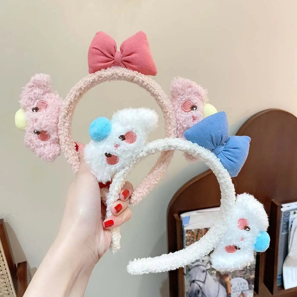 

Обруч для волос в Корейском стиле Женский, плюшевый ободок с мультяшным бантом для мытья лица, аксессуар для волос
