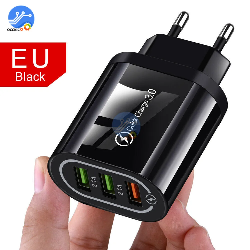 USB Зарядное устройство 3-зарядное устройство для быстрой зарядки QC 3,0 ЕС/США Plug Универсальный настенный телефон адаптер быстрой зарядки для iPhone XiaoMi huawei - Цвет: EU Black