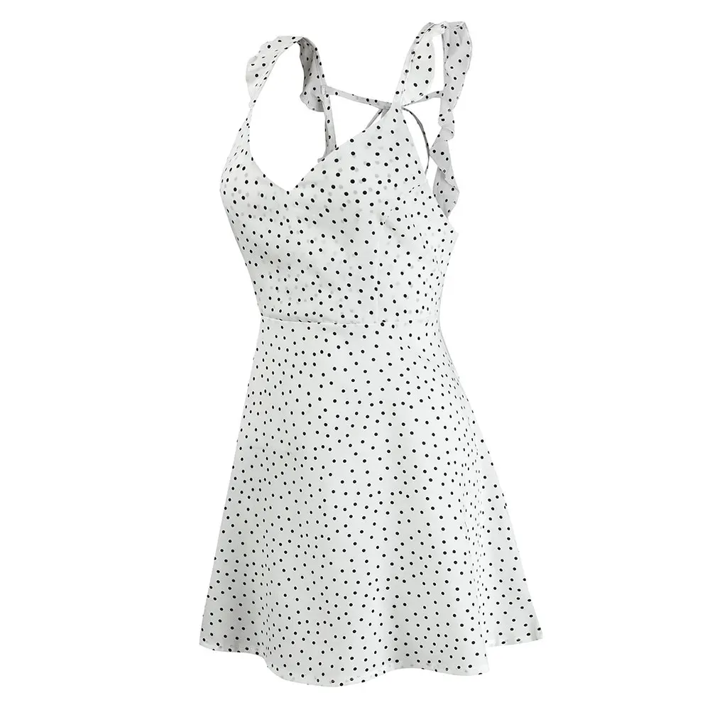 

Gentillove Sexy Sleeveless Backless Chiffon Dress Casual High Waist Dot Printing Ruffle Mini Dress Plus Size Beach Party Dress