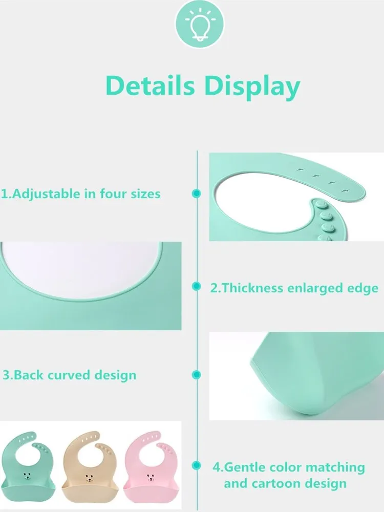 Baby bibs Silicone Waterproof Feeding Saliva BIB Newborn Carton Aprons Adjustable | Детская одежда и обувь