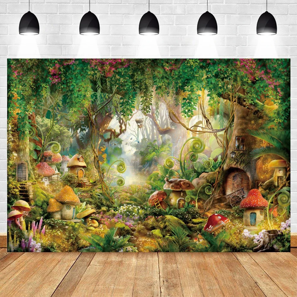 

Spring Fairy Tale Mushroom Forest Backdrop Children Kids Birthday Party Decor Newborn Baby Shower Fantasy Backgrounds Studio