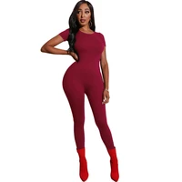 charmed short sleeve zippers jumpsuit stretchy streetwear outfits body fitness active wear rompers workout sporty jumpsuits ez