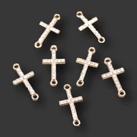10pcs handmade rhinestone mini christian cross connector popular earrings bracelet metal accessories diy charms jewelry findings
