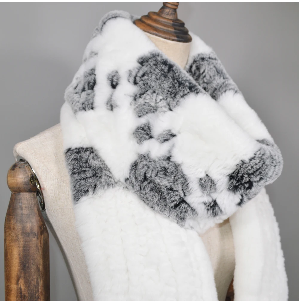 Winter Long Style Women Real Rex Rabbit Fur Scarf Rex Rabbit Fur Warm Soft Ring Scarfs High Quality Knit Rabbit Fur Scarves