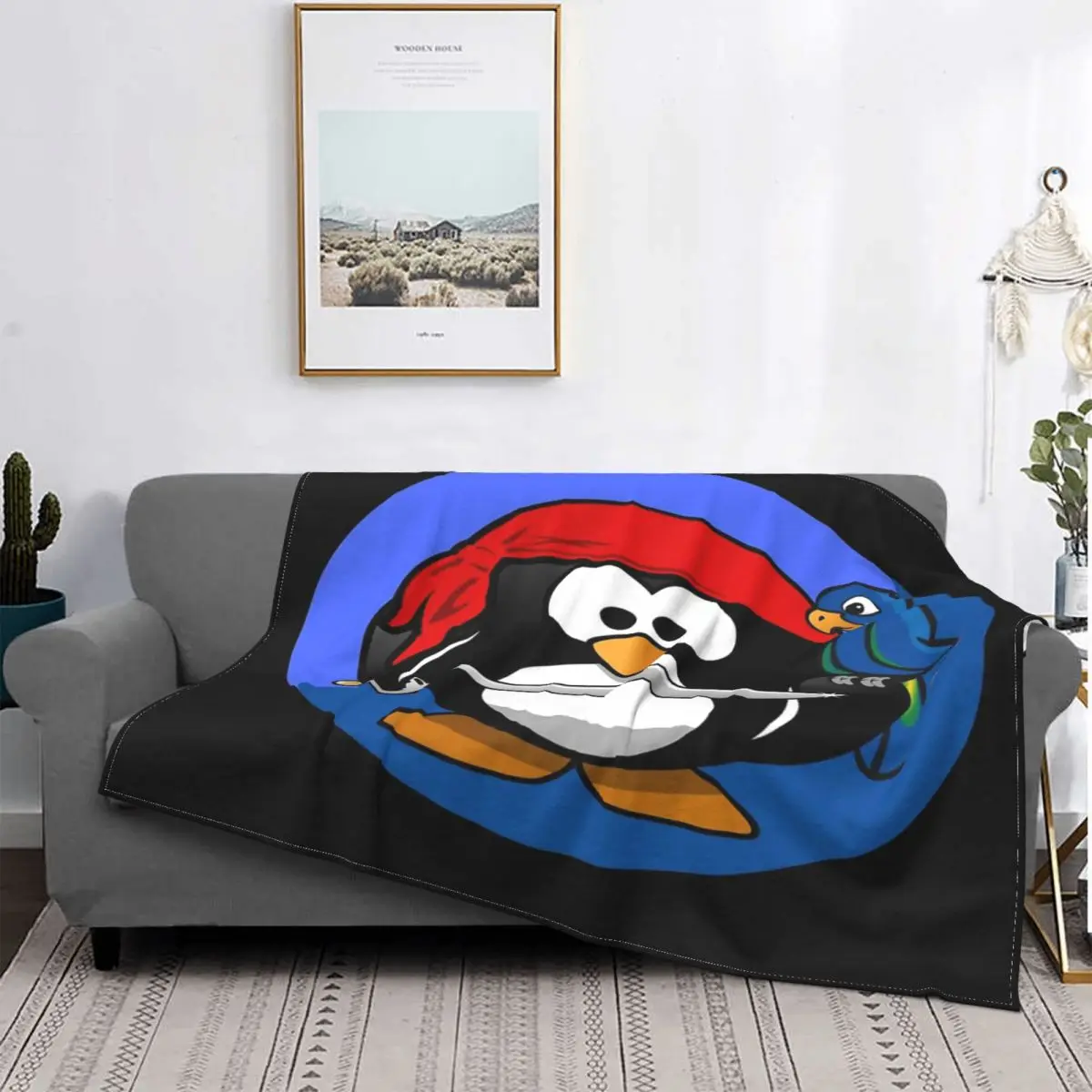 

Manta de pingüino pirata con ilustración, para cama colcha, alfombra a cuadros, manta térmica, funda para niños