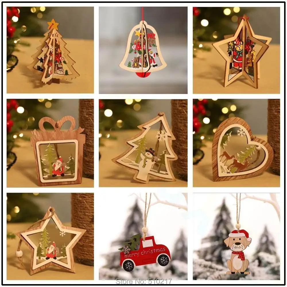 Подвеска из натурального дерева Искусственный деревянный кулон Санта Клаус лось