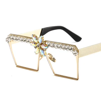 

New sunglasses ladies fashion goggles diamond flat mirror square trend sunglasses